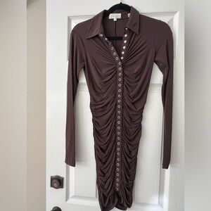 ALC BROWN RUCHED DRESS SIZE XS